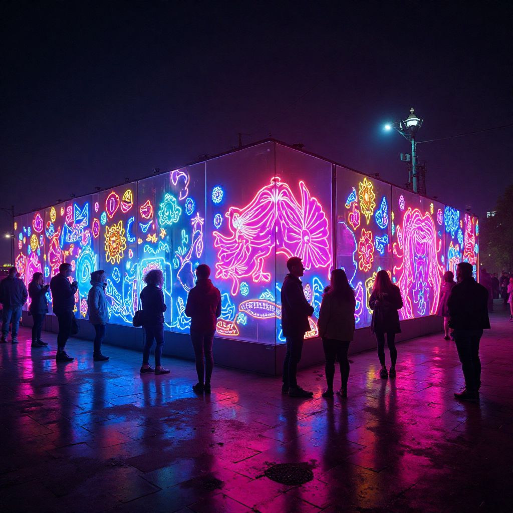 Neon themed interactive art installation at night event