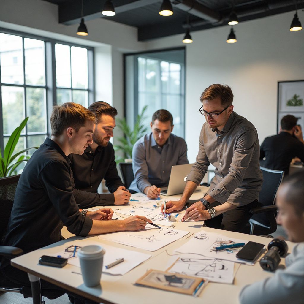 Corporate team building creative activity with executives