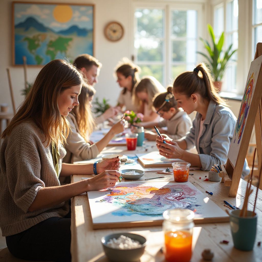 Interactive art workshop with creative participants