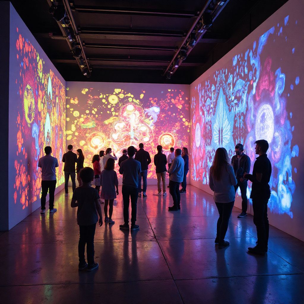 Interactive art exhibit with participants