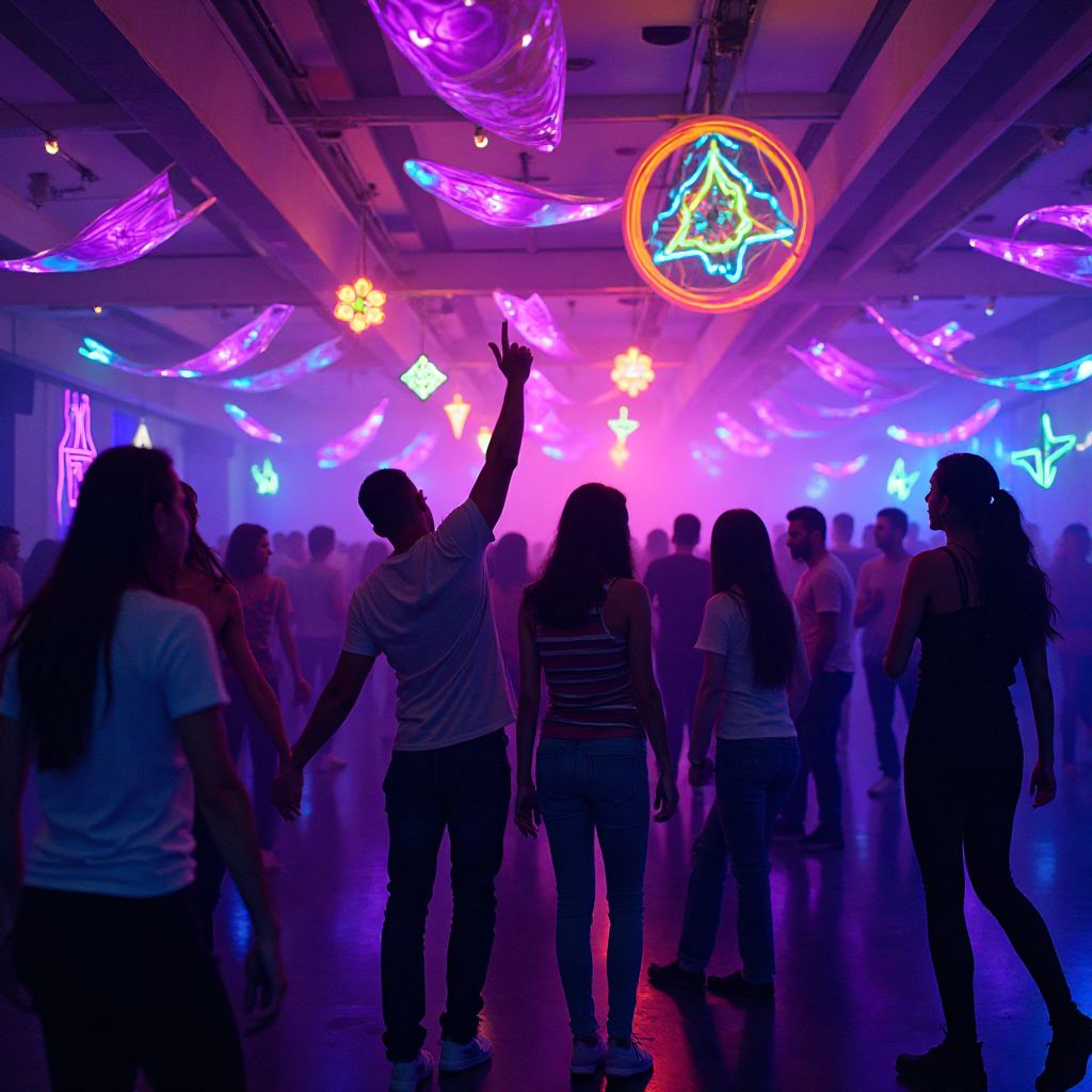 Neon themed party with glowing decorations